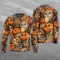 Halloween Owl Pumpkin Ugly Christmas Sweaters - Skullridding