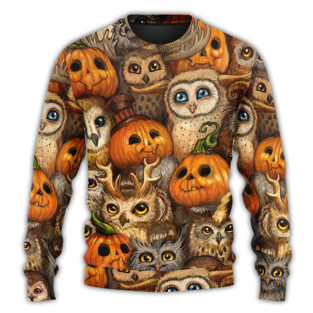 Halloween Owl Pumpkin Ugly Christmas Sweaters - Skullridding
