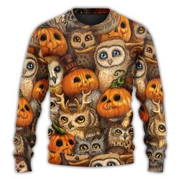 Halloween Owl Pumpkin Ugly Christmas Sweaters - Skullridding