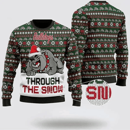 Bulldogs Through The Snow Ugly Christmas Sweater - Skullridding
