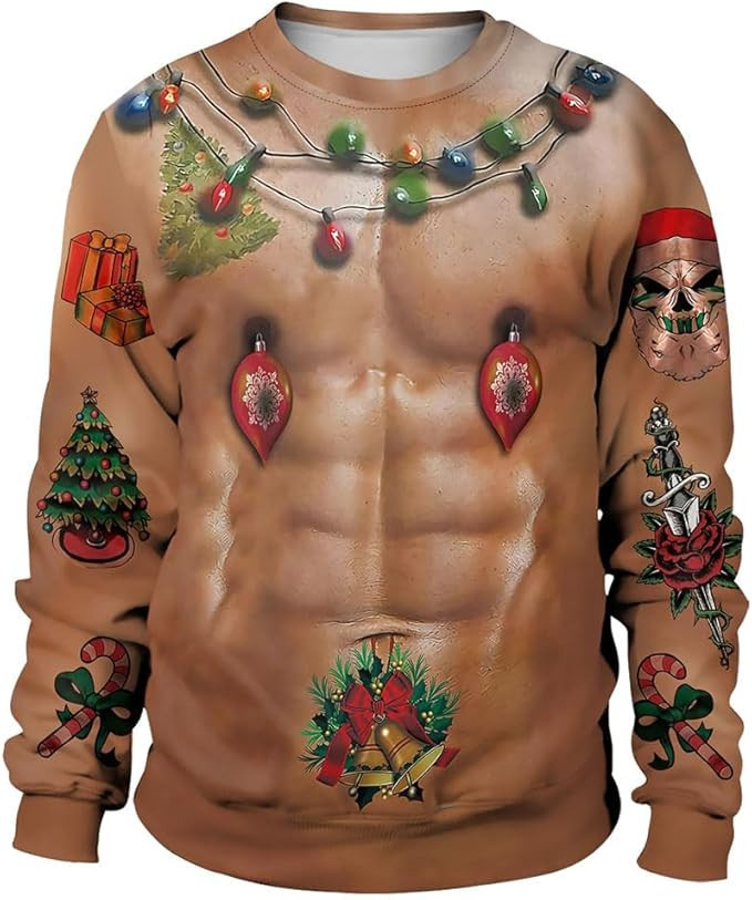Elf Christmas Muscle Chest Sexy Boobs Ugly Christmas Sweater - Skullridding