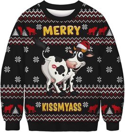 Cow Merry Kiss M Yass Ugly Christmas Sweater - Skullridding 