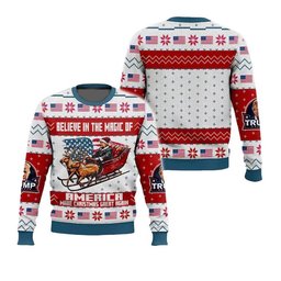 Donald Trump Believe In The Magic Of America Make Christmas Great Again Ugly Christmas Sweater - Skullridding