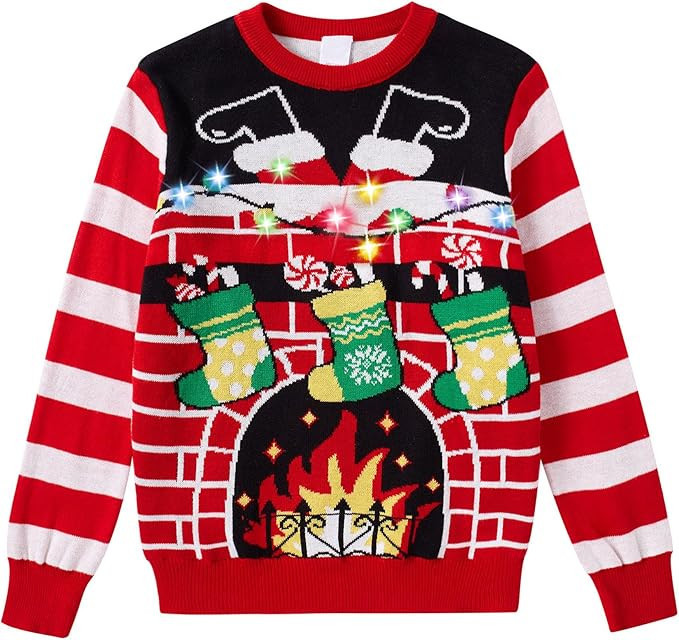 Christmas Stockings and Fireplace Ugly Christmas Sweater - Skullridding