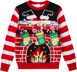 Christmas Stockings and Fireplace Ugly Christmas Sweater - Skullridding