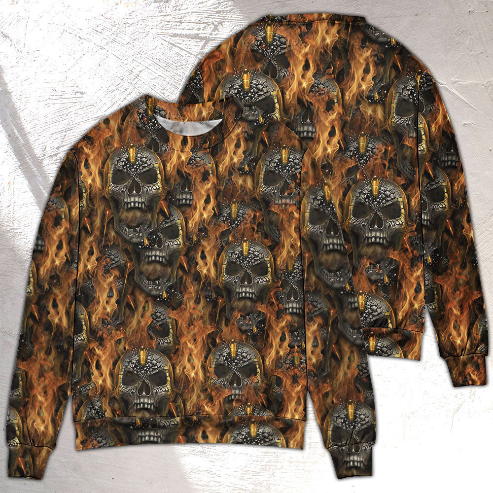 Skull Bullet Head Shot Fire Ugly Christmas Sweater - Skullridding