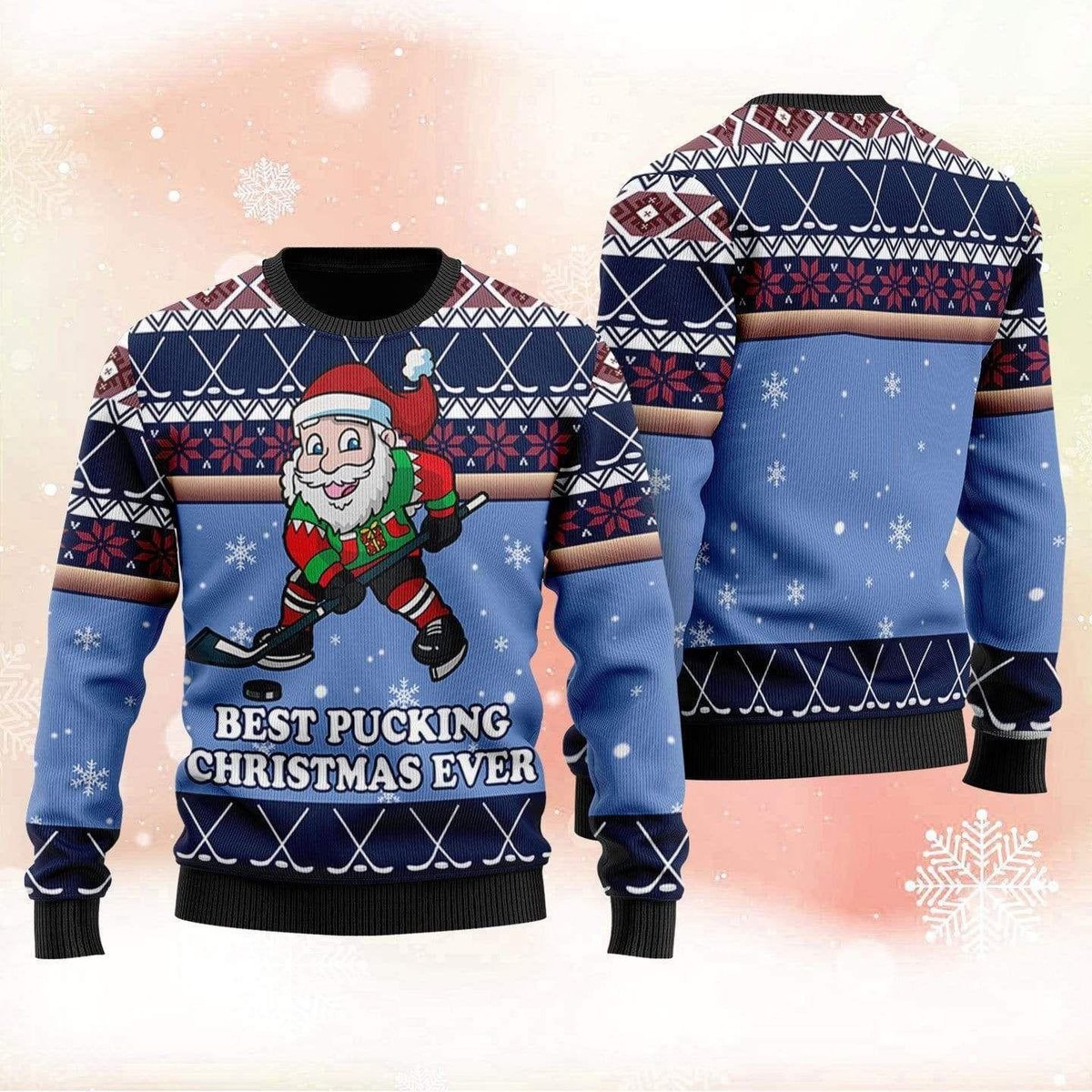 Best Pucking Chirtsmas Ever Blue Hockey Ugly Christmas Sweater - Skullridding