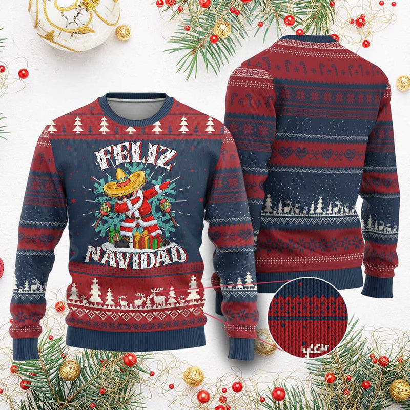 Feliz Navidad Dabbing Mexico Sombrero Ugly Christmas Sweater - Skullridding