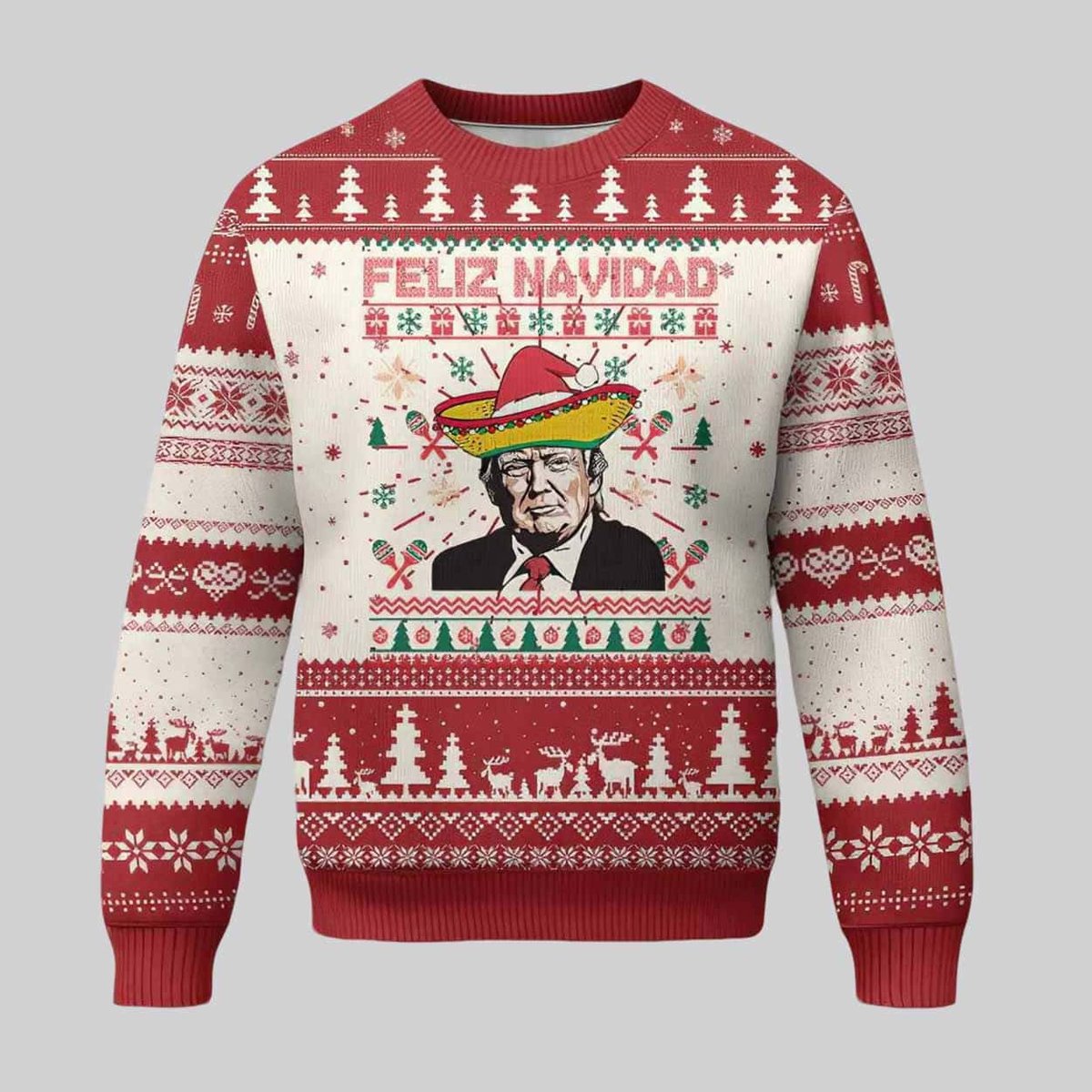 Feliz Navidad Dabbing Donald Trump Ugly Christmas Sweater - Skullridding