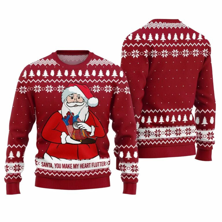 You Make My Heart Flutter Ugly Christmas Sweater Red - Skullridding