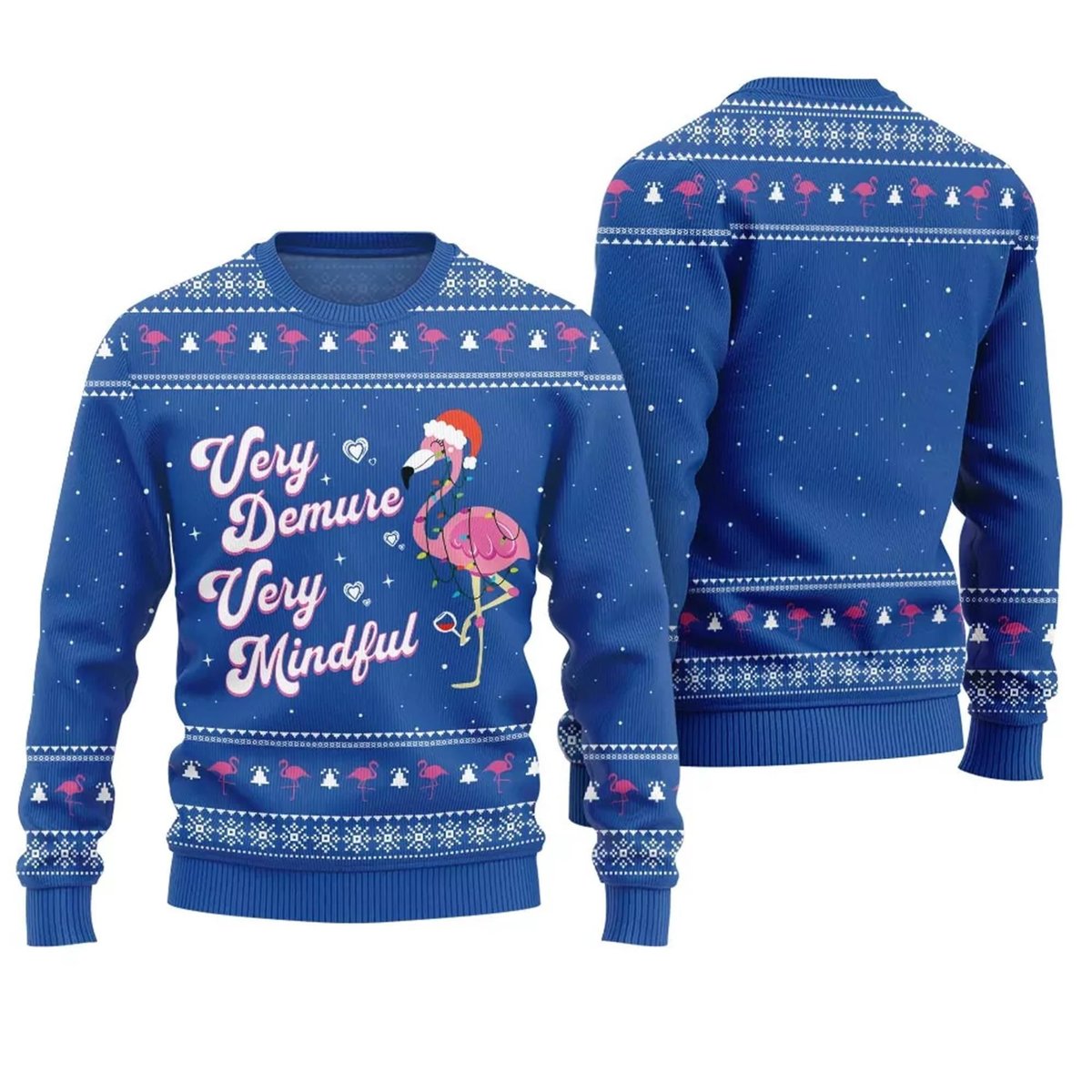 Flamingo Very Demure Very Mindful Ugly Christmas Sweater - Skullridding
