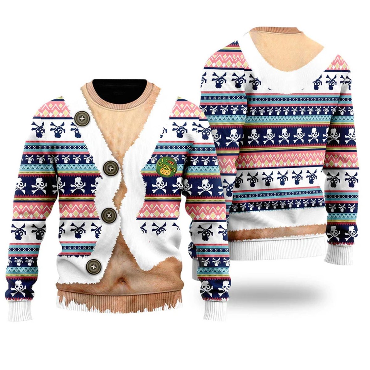 Funny Faux Belly Ugly Christmas Sweater - Skullridding