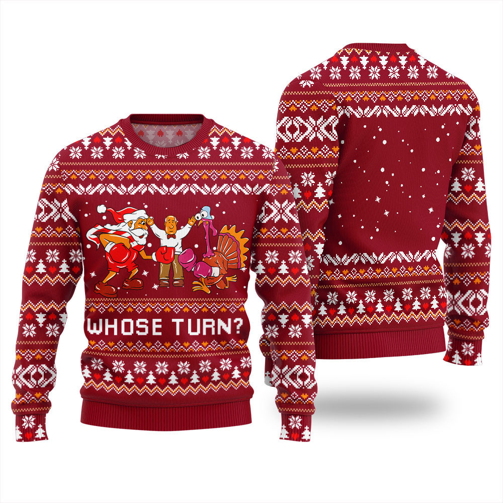 Whose Turn Funny Ugly Thanksgiving Sweater Red - Skullridding