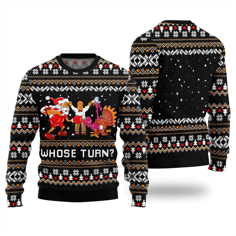 Whose Turn Funny Ugly Thanksgiving Sweater Black - Skullridding