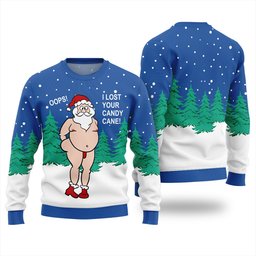 Funny Santa Naughty I Lost Your Candy Cane Ugly Christmas Sweater Blue - Skullridding