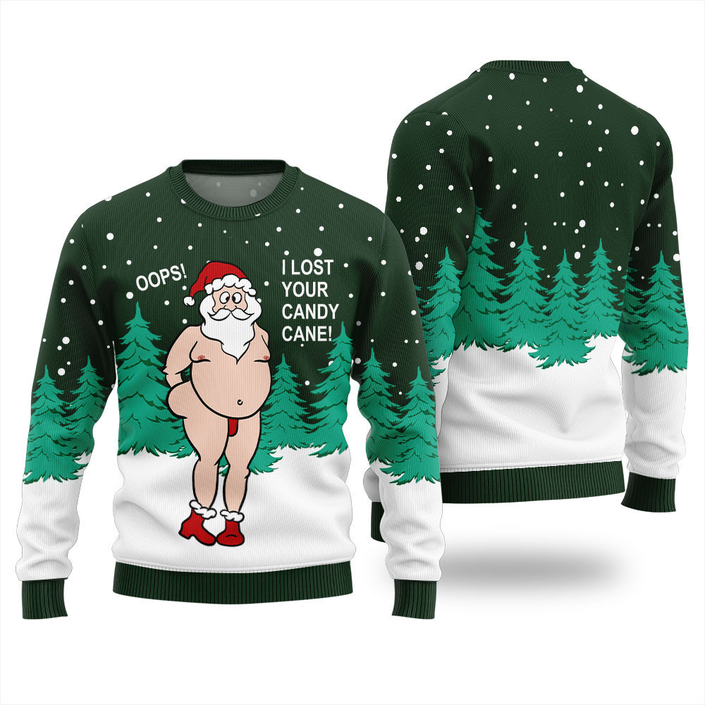 Funny Santa Naughty I Lost Your Candy Cane Ugly Christmas Sweater Green - Skullridding