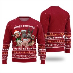 Funny Merry Farmmas Ugly Christmas Sweater Red