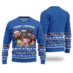 Funny Merry Farmmas Ugly Christmas Sweater Blue
