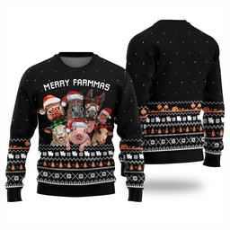Funny Merry Farmmas Ugly Christmas Sweater Black