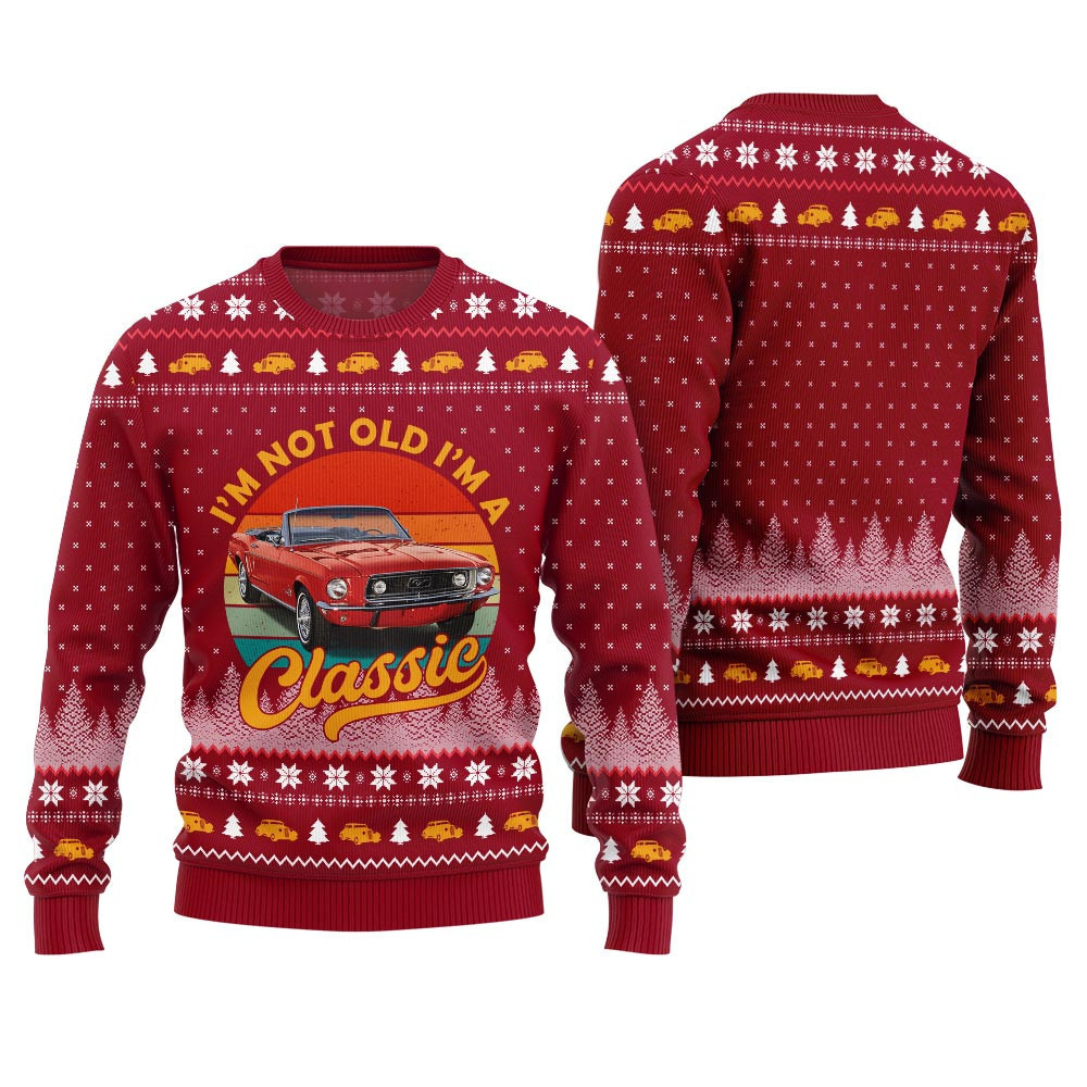 Classic Car I'm Not Old, I'm a Classic Ugly Christmas Sweater Red