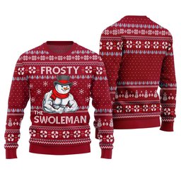 Frosty the Swole Man Ugly Christmas Sweater Red