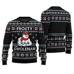 Frosty the Swole Man Ugly Christmas Sweater Black