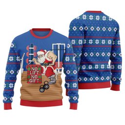 No Lift No Gift Gym Santa Ugly Christmas Sweater Blue