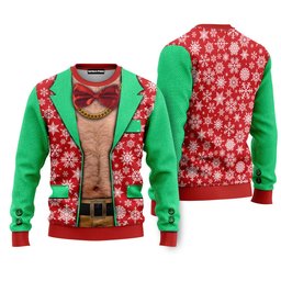 Faux Real Men Funny Cosplay Hot Man Funny Ugly Christmas Sweater - Skullridding