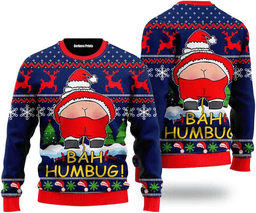 Santa Funny Bah Humbug Christmas Ugly Sweater - Skullridding