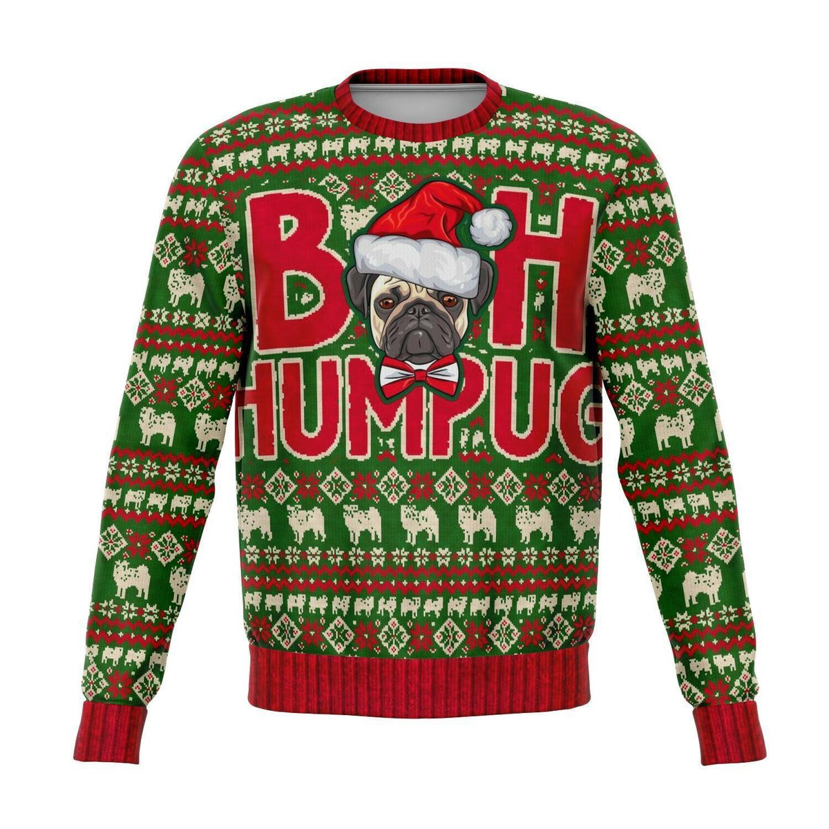 Dog Pug Bah Humbug Funny Christmas Ugly Christmas Sweater - Skullridding