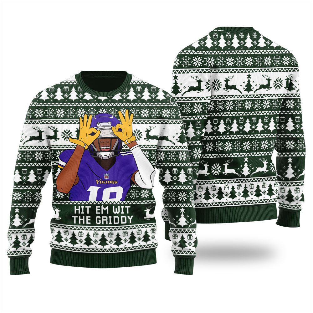 Justin Jefferson Hit Them With The Griddy Ugly Christmas Sweater Green
