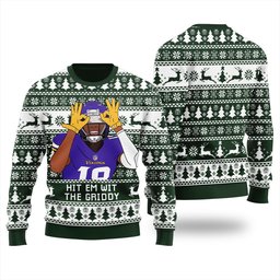 Justin Jefferson Hit Them With The Griddy Ugly Christmas Sweater Green