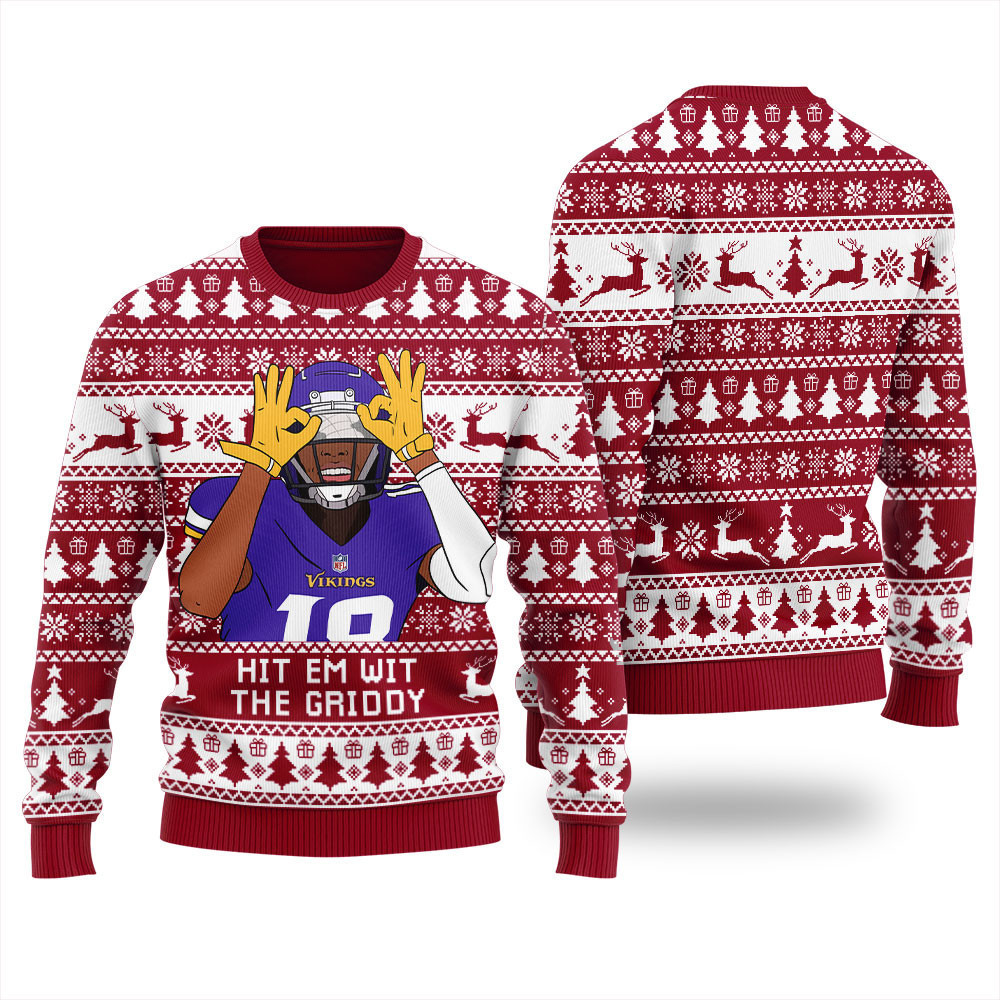 Justin Jefferson Hit Them With The Griddy Ugly Christmas Sweater Red