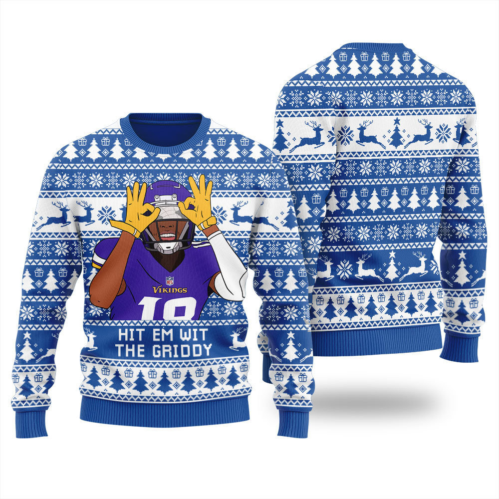 Justin Jefferson Hit Them With The Griddy Ugly Christmas Sweater Blue