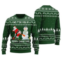 Snowman Stick a Carrot Up Santa's Asshole Ugly Christmas Sweater Green
