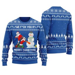 Snowman Stick a Carrot Up Santa's Asshole Ugly Christmas Sweater Blue