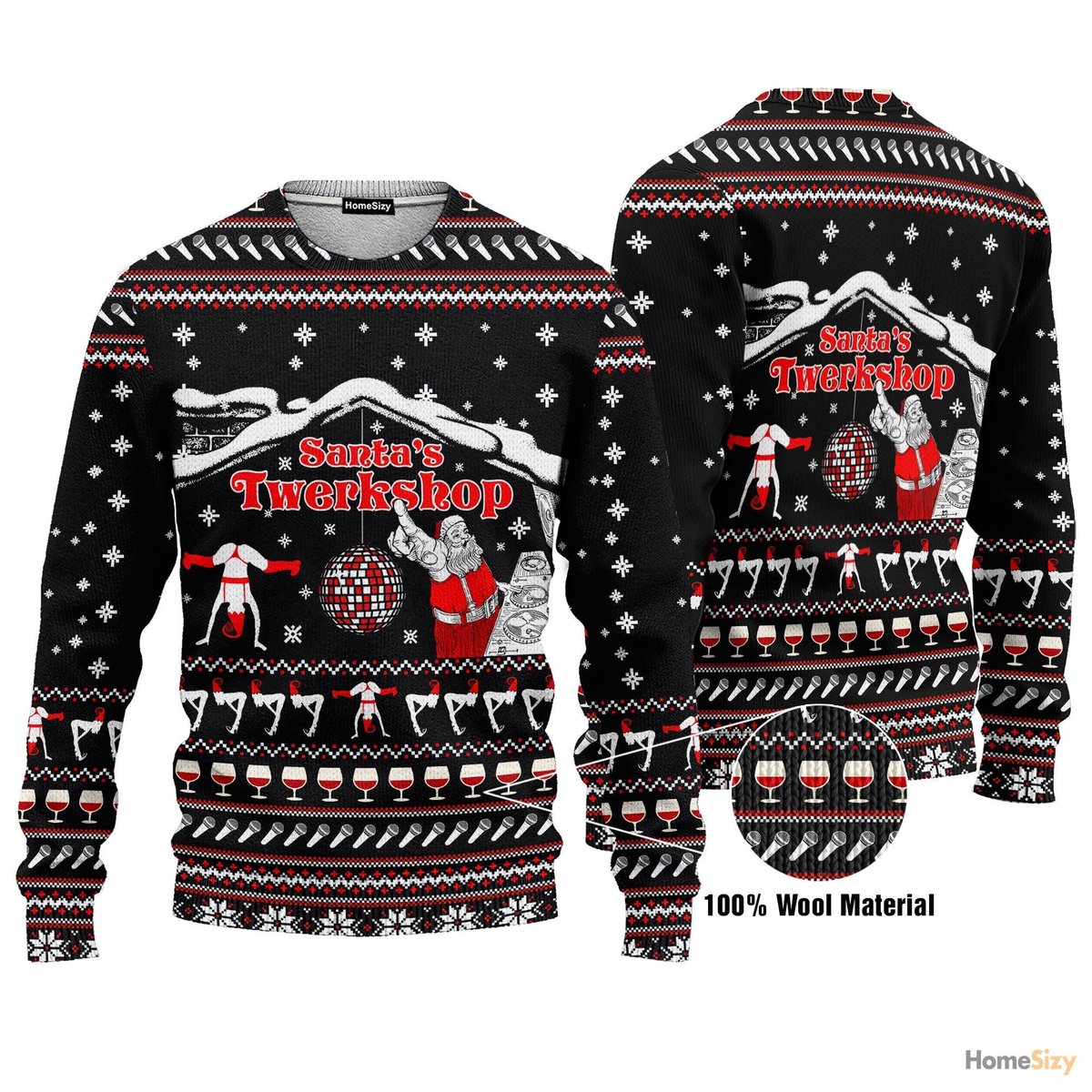 Fun Holiday Santa's Twerkshop Ugly Christmas Sweater