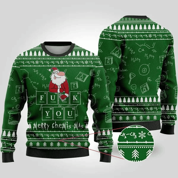 Merry Chemis-mas Science Ugly Christmas Sweater Green