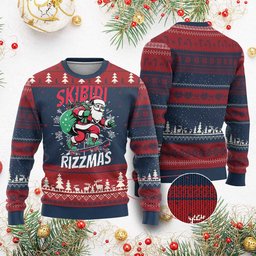 Retro Skibidi Rizzmas Claus Skating Board Xmas Sweater