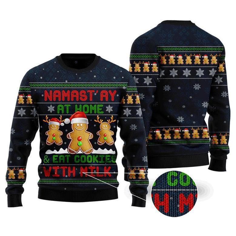 Namast'ay At Home Eat Cookies With Milk Gingerbread Christmas Sweater