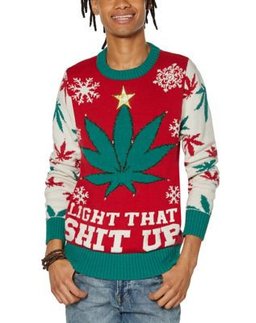 Weed Leaf Light That Shit Up Ugly Christmas Sweater