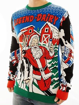 Santa with Dairy Cow Legend-dairy Ugly Christmas Sweater