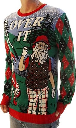 Santa Golfing Over It Ugly Christmas Sweater