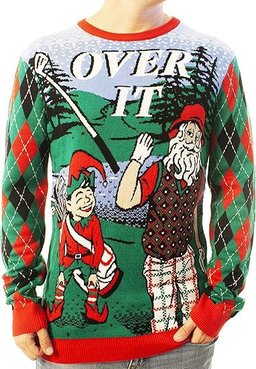 Santa Golfing Over It Ugly Christmas Sweater