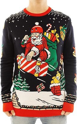 Skateboard Santa Deliver Presents Ugly Christmas Sweater