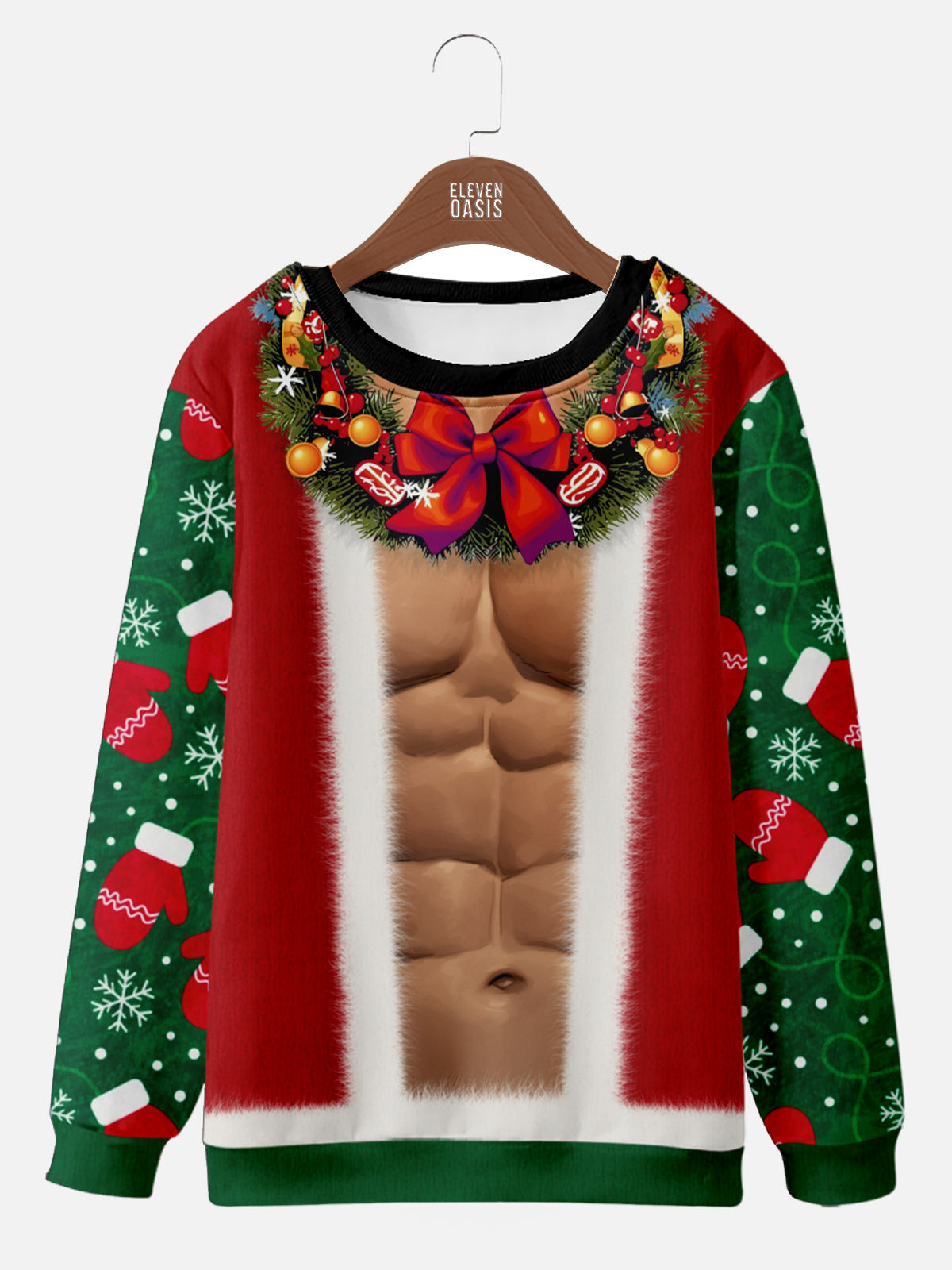Ugly Christmas Sweater with Abs Wreath and Mittens Sweatshirt
