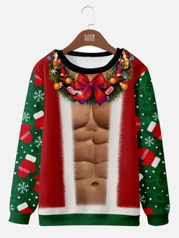 Ugly Christmas Sweater with Abs Wreath and Mittens Sweatshirt