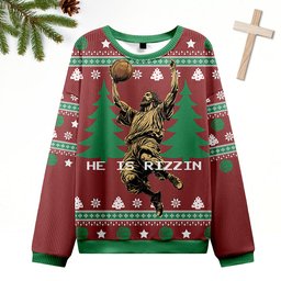 He is "Rizzin" Jesus Dunks Ugly Christmas Sweater