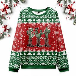 Cactus Wearing Cowboy Boots Ugly Christmas Sweater