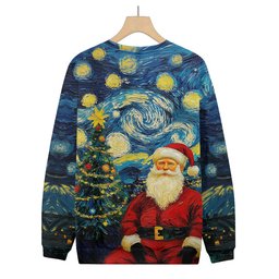 Portrait of Santa and Christmas Tree in Van Gogh Style Knitted Sweater